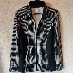 Ideology womens Black White Striped long sleeve Activewear Sports Zip Jacket